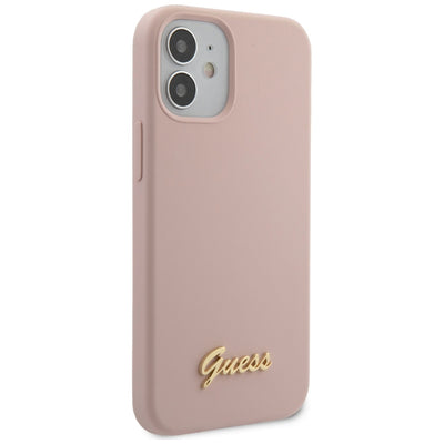 Guess GUHCP12SLSLMGLP iPhone 12 mini 5.4" light pink/light pink hardcase Silicone Script Gold Logo
