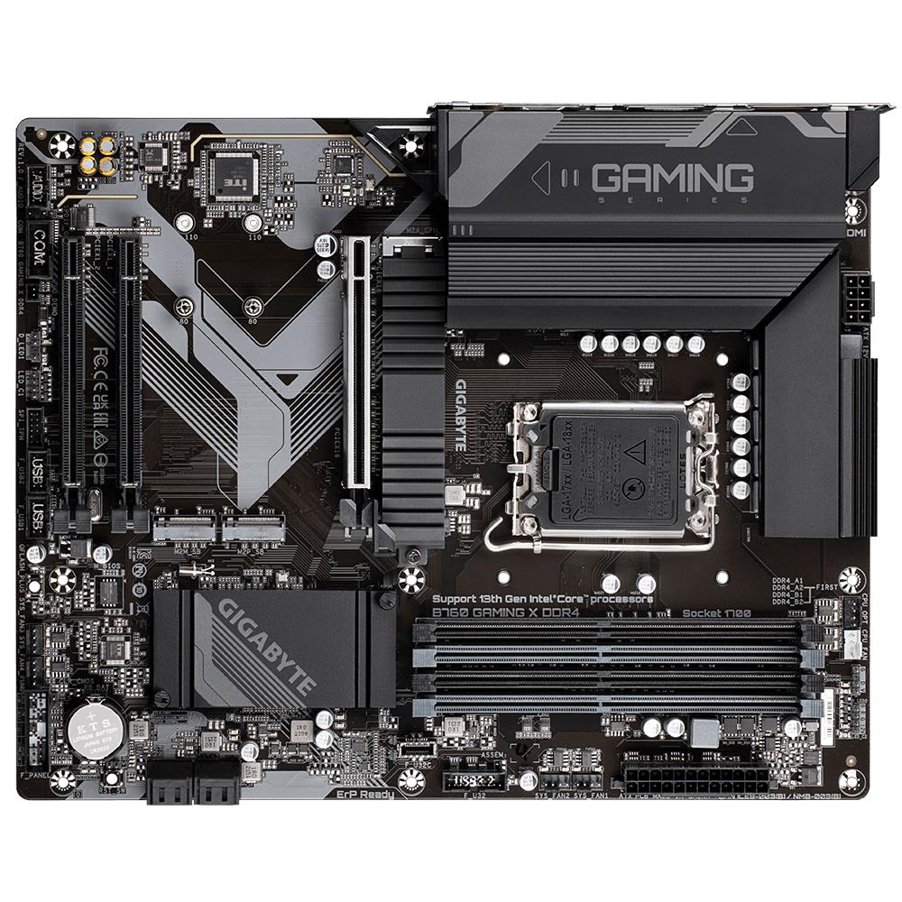 Mainboard GIGABYTE Intel B760 Express LGA1700 ATX Memory DDR4 Memory slots 4 2xPCI-Express 3.0 16x 1xPCI-Express 4.0 16x 3xM.2 1xHDMI 1xDisplayPort 5xUSB 2.0 3xUSB 3.0 1xRJ45 6xAudio port B760GAMINGXDDR4