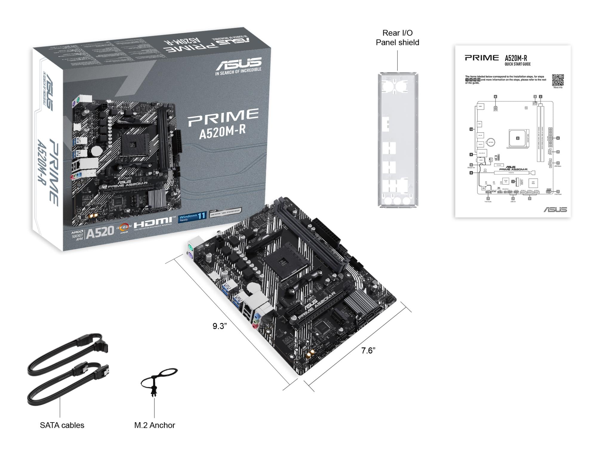 Mainboard ASUS AMD A520 SAM4 Micro-ATX Memory DDR4 Memory slots 2 1xPCI-Express 3.0 1x 1xPCI-Express 3.0 16x 1xM.2 1xHDMI 2xUSB 2.0 4xUSB 3.1 2xPS/2 1xRJ45 3xAudio port PRIMEA520M-R