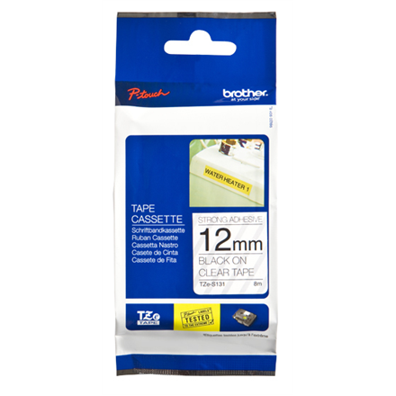 Brother | TZe-S131 Strong Adhesive Laminated Tape | Black on Clear | TZe | 8 m | 1.2 cm