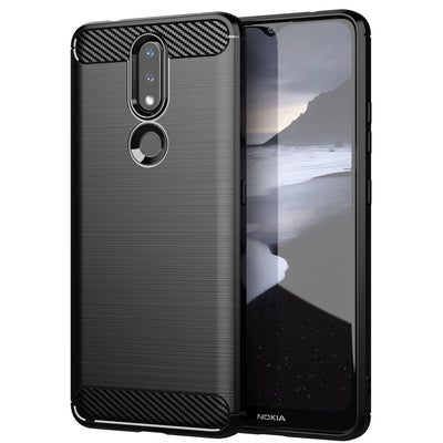 Carbon Case Flexible Cover TPU Case for Nokia 2.4 black — Hurtel