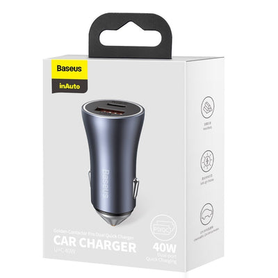 Baseus Golden Contactor Pro fast car charger USB Type C / USB 40 W Power Delivery 3.0 Quick Charge 4 + SCP FCP AFC gray (CCJD