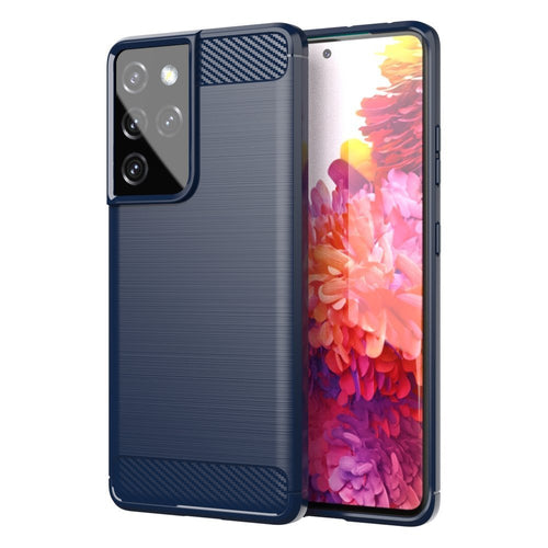 Carbon Case Flexible Cover TPU Case for Samsung Galaxy S21 Ultra 5G blue — Hurtel