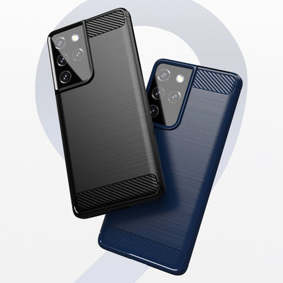Carbon Case Flexible Cover TPU Case for Samsung Galaxy S21 Ultra 5G blue — Hurtel