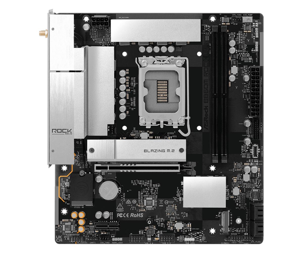 Mainboard ASROCK Intel B860 LGA 1851 (Socket V1) micro ATX RAM DDR5-SDRAM 2xSlots Wi-Fi Yes Bluetooth Yes 1xNumber of M.2 (M) slots B860MROCKWIFI