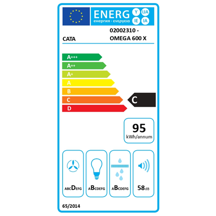 CATA Hood | OMEGA 600 X/M | Wall mounted | Energy efficiency class C | Width 60 cm | 645 m³/h | Mechanical control | LED