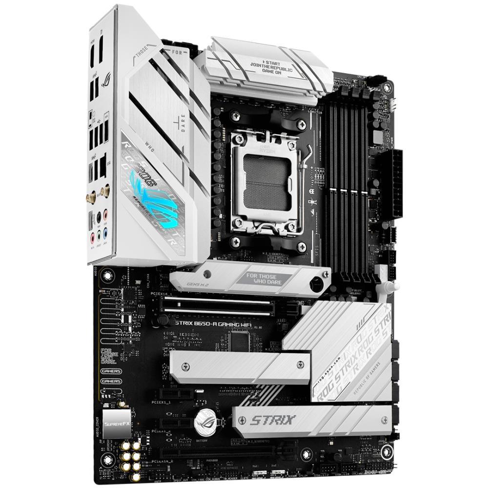 Mainboard ASUS AMD B650 SAM5 ATX Memory DDR5 Memory slots 4 2xPCI-Express 4.0 1x 1xPCI-Express 4.0 16x 3xM.2 1xHDMI 1xDisplayPort 4xUSB 2.0 3xUSB 3.2 2xUSB-C 1xRJ45 5xAudio port ROGSTRIXB650-AGAMWIFI