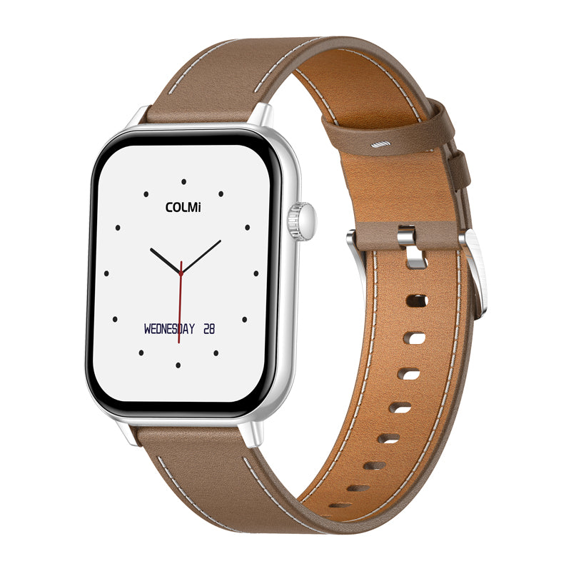 COLMI C28 Smartwatch – Silver + Brown Leather Strap - Image 5