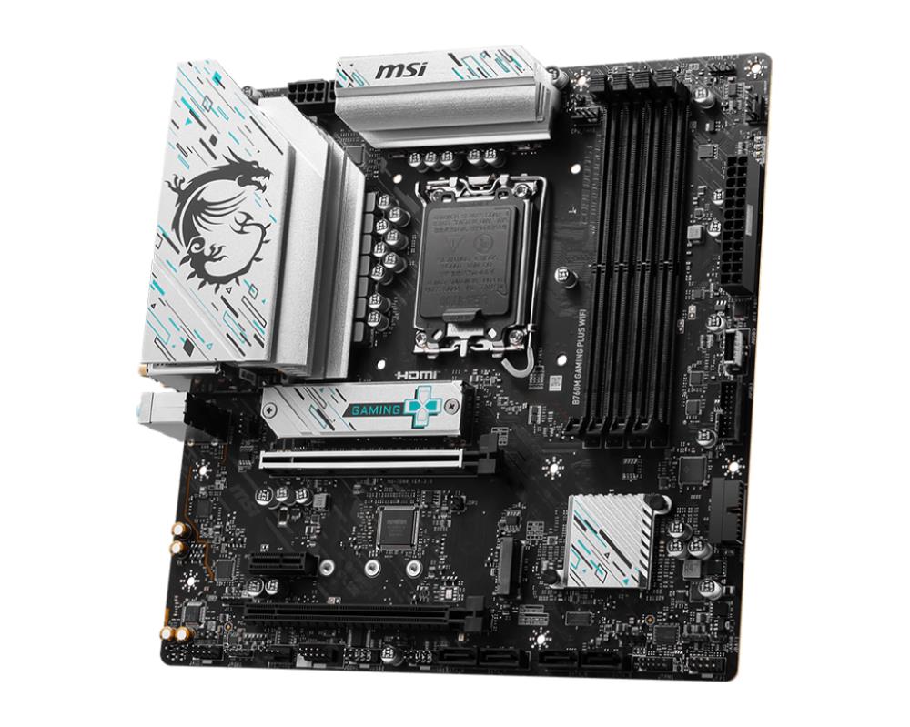 Mainboard MSI Intel B760 Express LGA1700 Micro-ATX Memory DDR5 Memory slots 4 1xPCI-Express 3.0 1x 1xPCI-Express 4.0 4x 1xPCI-Express 4.0 16x 2xM.2 2xHDMI 2xDisplayPort 2xUSB 2.0 4xUSB 3.2 1xPS/2 1xRJ45 3xAudio port B760MGAMINGPLUSWIFI
