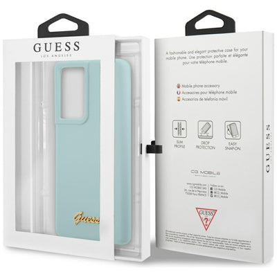 Guess GUHCS21LLSLMGLB S21 Ultra G998 blue/blue hardcase Silicone Script Metal Logo
