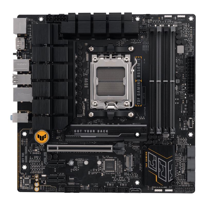 Mainboard ASUS AMD B650 SAM5 Micro-ATX Memory DDR5 Memory slots 4 2xPCI-Express 4.0 1x 1xPCI-Express 4.0 16x 2xM.2 1xHDMI 2xDisplayPort 4xUSB 2.0 2xUSB 3.2 2xUSB-C 1xRJ45 3xAudio port TUFGAMINGB650M-E