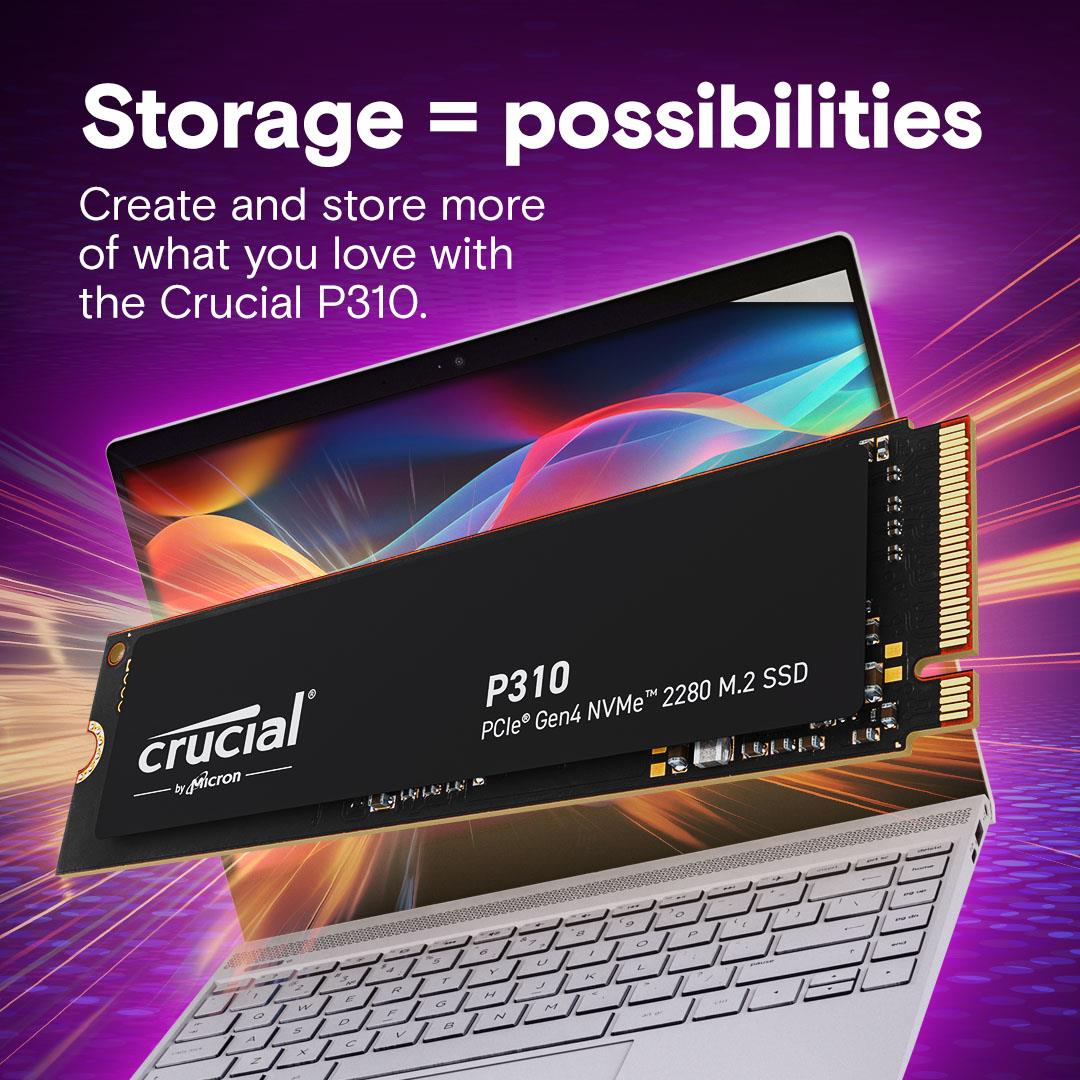 SSD CRUCIAL P310 2TB M.2 PCIe Gen4 NVMe 3D NAND Write speed 6000 MBytes/sec Read speed 7100 MBytes/sec TBW 440 TB CT2000P310SSD8