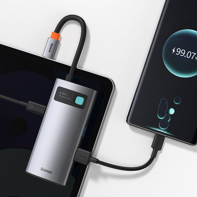 Baseus Metal Gleam 4in1 multifunctional HUB USB Type C - USB Type C Power Delivery 100 W / HDMI 4K 30 Hz / 1x USB 3.2 Gen 1 /