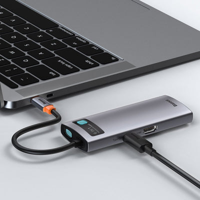 Baseus Metal Gleam 6-in-1 USB-C - USB-C PD 100W HUB 1x HDMI 4K 30Hz 3x USB-A 3.2 1x RJ45 - gray