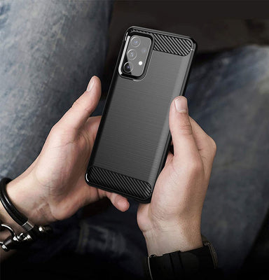 Carbon Case Flexible Cover TPU Case for Samsung Galaxy A72 4G black — Hurtel