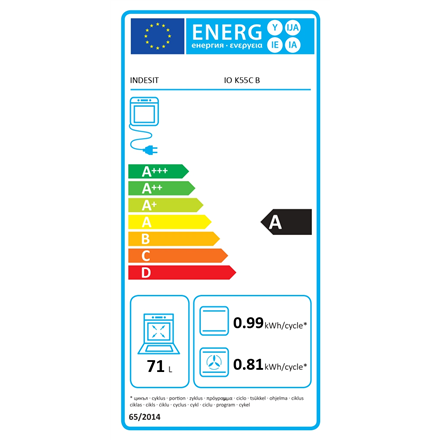INDESIT Oven | IO K55C B | 71 L | Electric | Catalytic | Electronic | Height 59.5 cm | Width 59.5 cm | Black