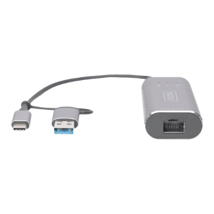 Digitus | USB Type-C Gigabit Ethernet Adapter 2.5G, USB-C + USB A (USB3.1/3.0) | DN-3028 | USB3.0/USB C 3.1 to 2.5G Ethe
