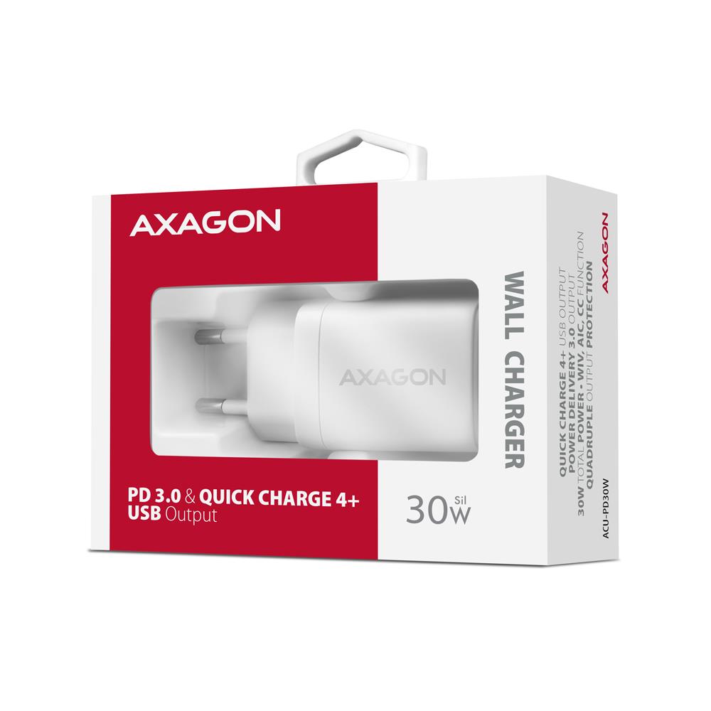 MOBILE CHARGER WALL USB-C 30W/1PORT WHITE ACU-PD30W AXAGON