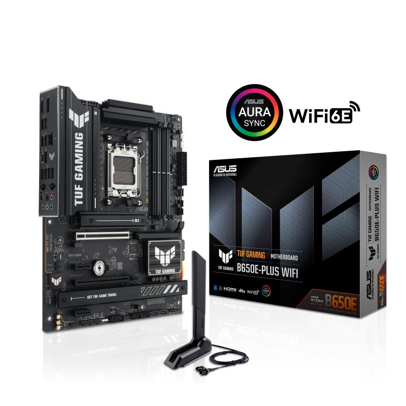 Mainboard ASUS AMD B650 SAM5 ATX Memory DDR5 Memory slots 4 1xPCI-Express 4.0 1x 1xPCI-Express 4.0 16x 1xPCI-Express 5.0 16x 3xM.2 1xHDMI 1xDisplayPort 6xUSB 2.0 3xUSB 3.2 1xUSB-C 1xRJ45 3xAudio port TUFGAMINGB650EPLUSWIFI