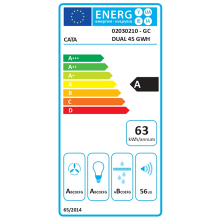 CATA Hood | GC DUAL 45 GWH/A | Canopy | Energy efficiency class A | Width 49.2 cm | 820 m³/h | Touch sensitive | LED | W