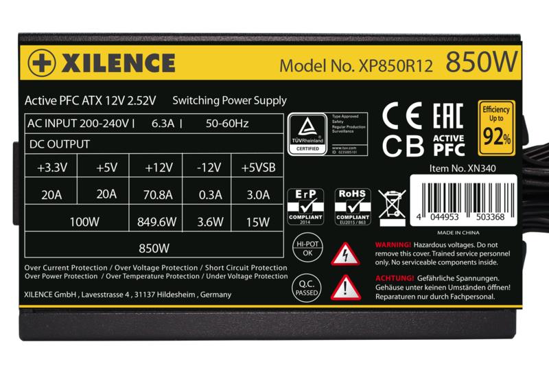 Power Supply XILENCE 850 Watts Efficiency 80 PLUS GOLD PFC Active XN340