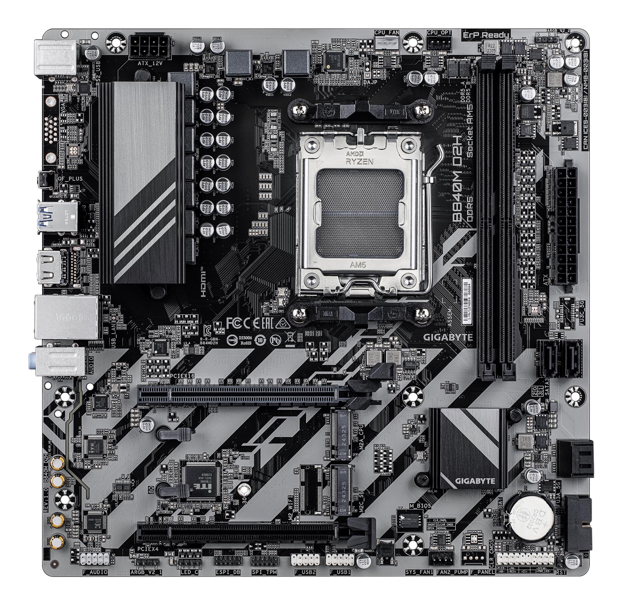 Mainboard GIGABYTE AMD B840 Socket AM5 micro ATX RAM DDR5-SDRAM 2xSlots 2xNumber of M.2 (M) slots B840MD2H1.2