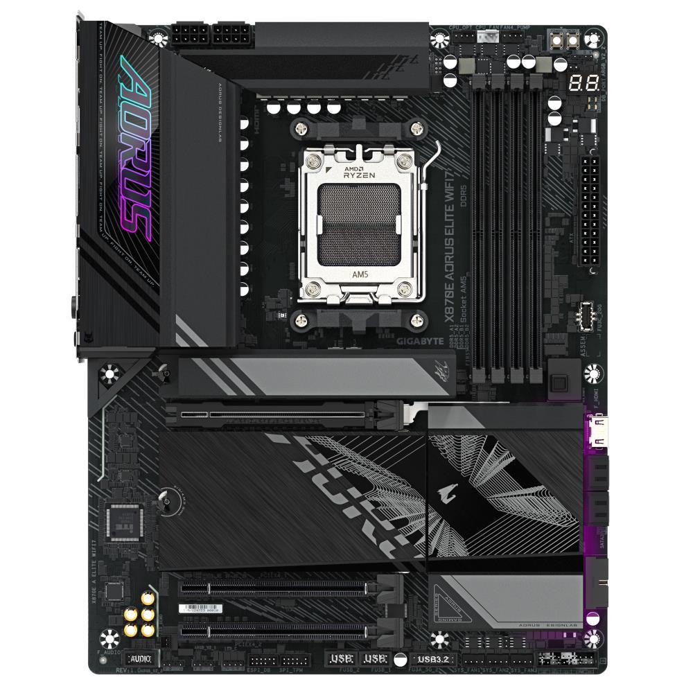 Mainboard GIGABYTE AMD X870E SAM5 ATX Memory DDR5 Memory slots 4 1xPCI-Express 3.0 4x 1xPCI-Express 4.0 4x 1xPCI-Express 5.0 16x 4xM.2 1xHDMI 4xUSB 2.0 6xUSB 3.2 2xUSB-C 1xOptical S/PDIF 1xRJ45 2xAudio port X870EAELITEWIFI71.2