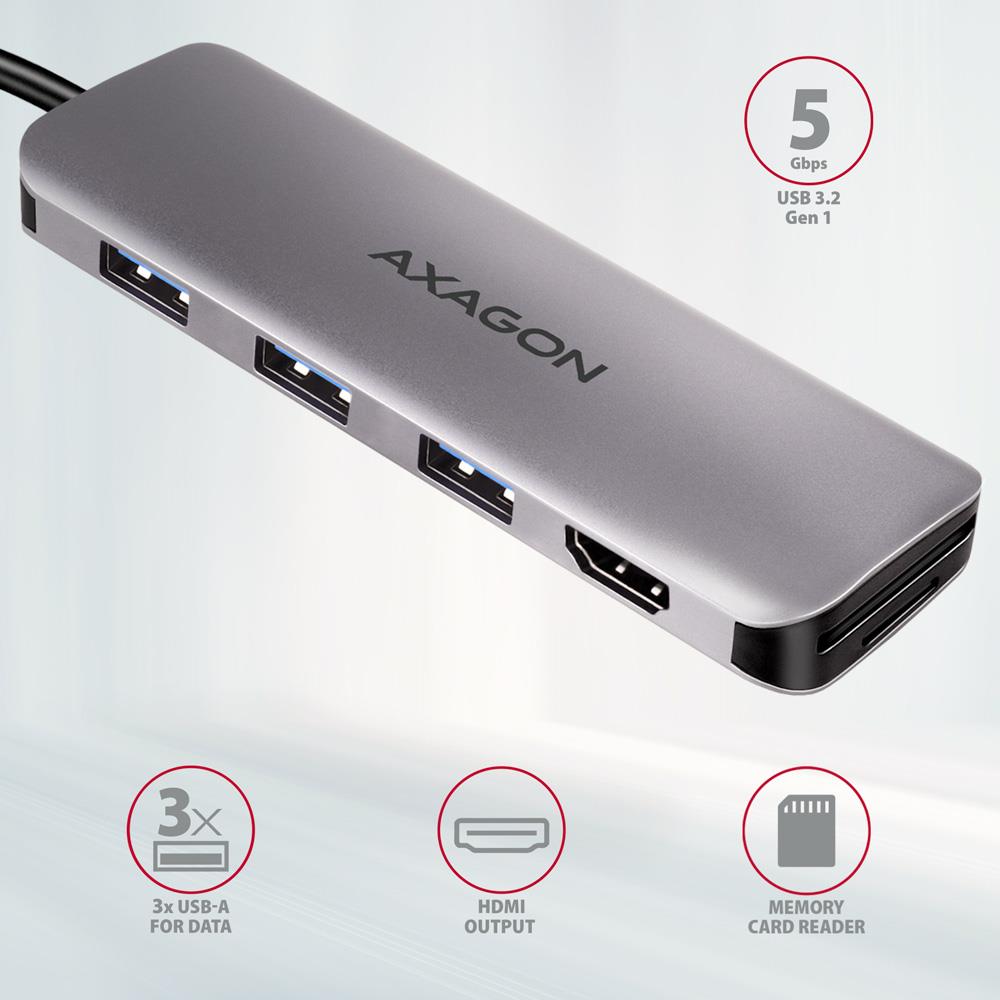 I/O HUB USB-C 5IN1/0.2M HMC-HCR3A AXAGON