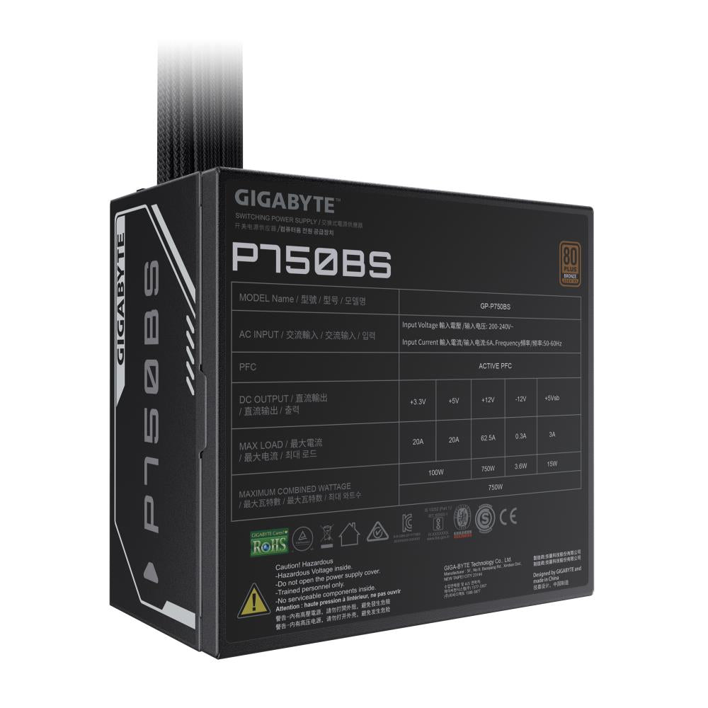 Power Supply GIGABYTE GP-P750BS 750 Watts Efficiency 80 PLUS BRONZE PFC Active MTBF 100000 hours GP-P750BS