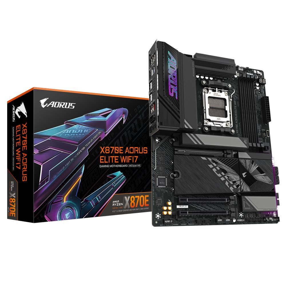 Mainboard GIGABYTE AMD X870E SAM5 ATX Memory DDR5 Memory slots 4 1xPCI-Express 3.0 4x 1xPCI-Express 4.0 4x 1xPCI-Express 5.0 16x 4xM.2 1xHDMI 4xUSB 2.0 6xUSB 3.2 2xUSB-C 1xOptical S/PDIF 1xRJ45 2xAudio port X870EAELITEWIFI71.2