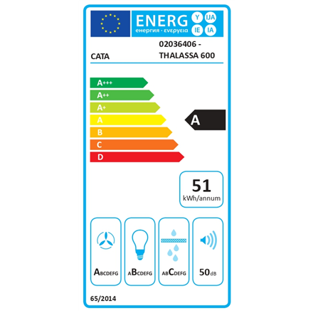 CATA Hood | THALASSA 600 GBK | Wall mounted | Energy efficiency class A | Width 60 cm | 811 m³/h | Electronic | LED | Bl