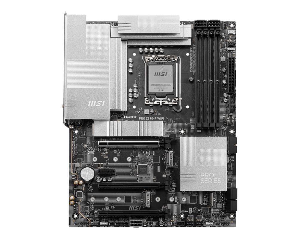 Mainboard MSI Intel Z890 LGA1851 ATX Memory DDR5 Memory slots 4 1xPCI-Express 4.0 1x 2xPCI-Express 4.0 4x 1xPCI-Express 5.0 16x 4xM.2 1xHDMI 1xDisplayPort 4xUSB 2.0 3xUSB 3.2 1xUSB-C 1xUSB-C w/Thunderbolt 1xPS/2 1xRJ45 3xAudio port PROZ890-PWIFI