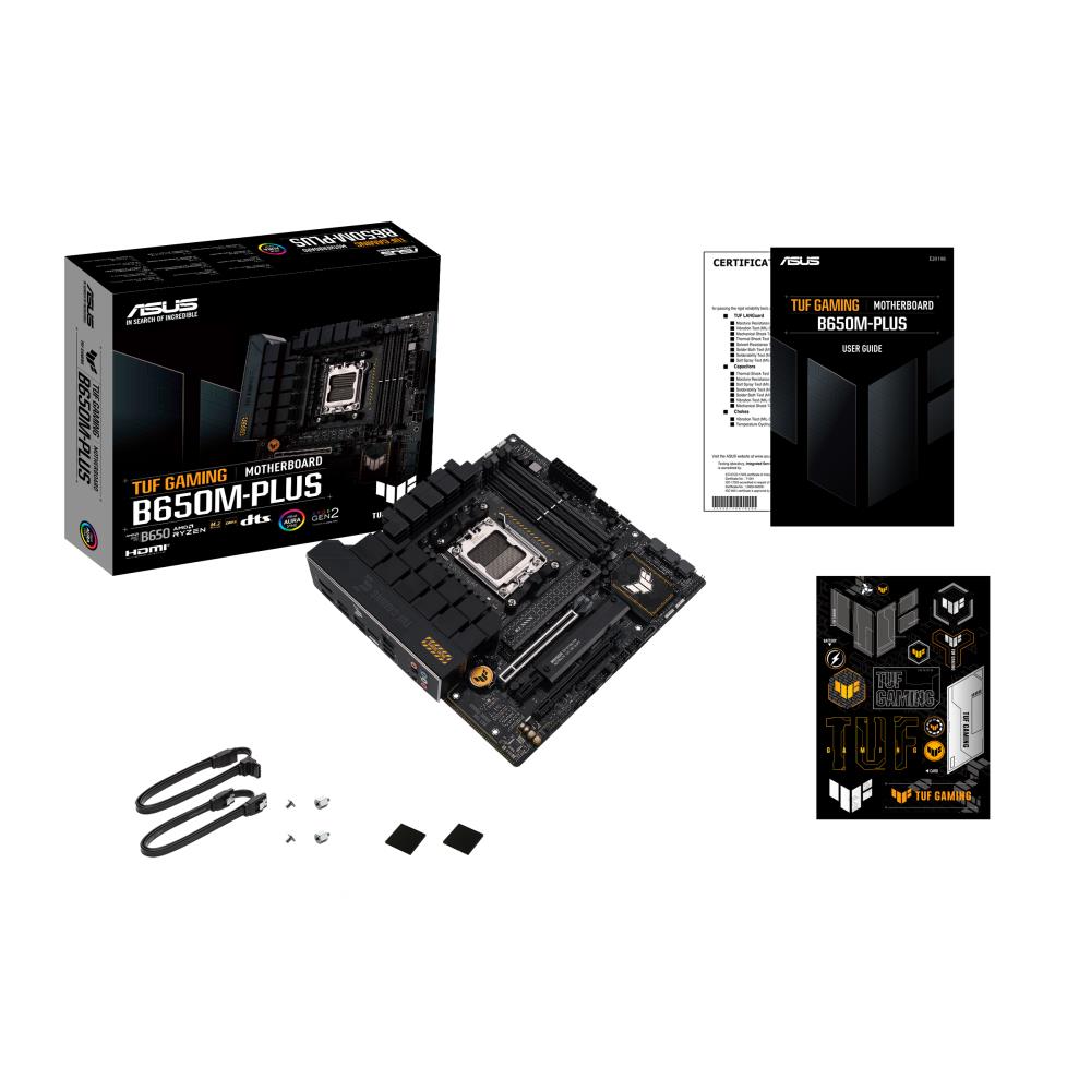 Mainboard ASUS AMD B650 SAM5 MicroATX Memory DDR5 Memory slots 4 1xPCI-Express 4.0 1x 2xPCI-Express 4.0 16x 2xM.2 1xHDMI 1xDisplayPort 4xUSB 2.0 3xUSB 3.2 1xUSB-C 1xRJ45 5xAudio port TUFGAMINGB650M-PLUS