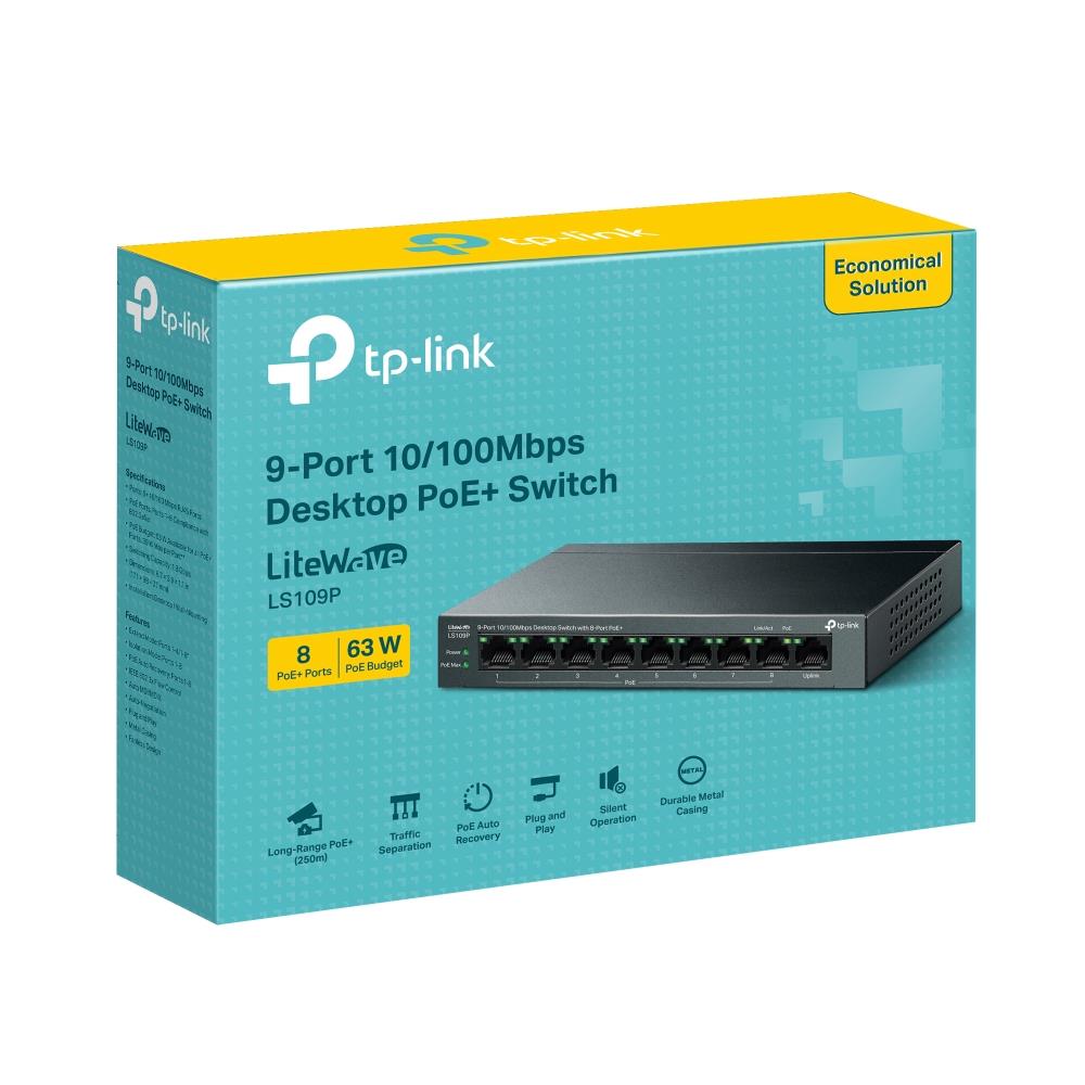 Switch TP-LINK LS109P Desktop/pedestal 9x10Base-T / 100Base-TX PoE+ ports 8 LS109P