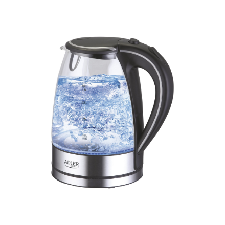 Adler | Kettle | AD 1225 | Standard | 2000 W | 1.7 L | Glass | 360° rotational base | Stainless steel/Transparent