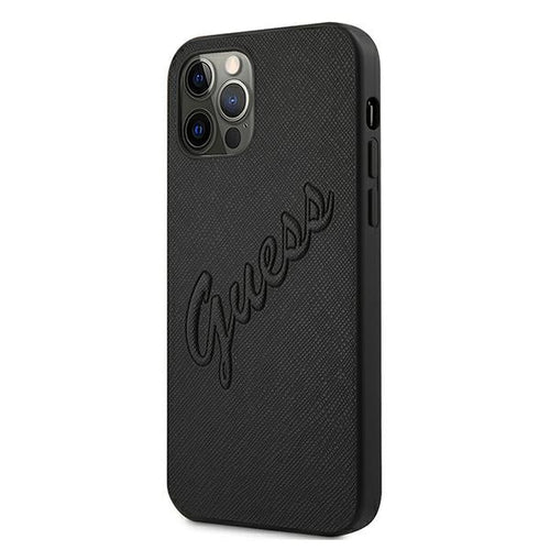 Guess Saffiano Vintage Script Case for iPhone 12 Pro Max 6.7" - Black