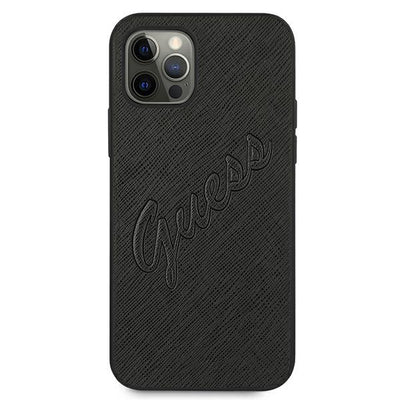 Guess Saffiano Vintage Script Case for iPhone 12 Pro Max 6.7" - Black