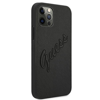 Guess Saffiano Vintage Script Case for iPhone 12 Pro Max 6.7" - Black