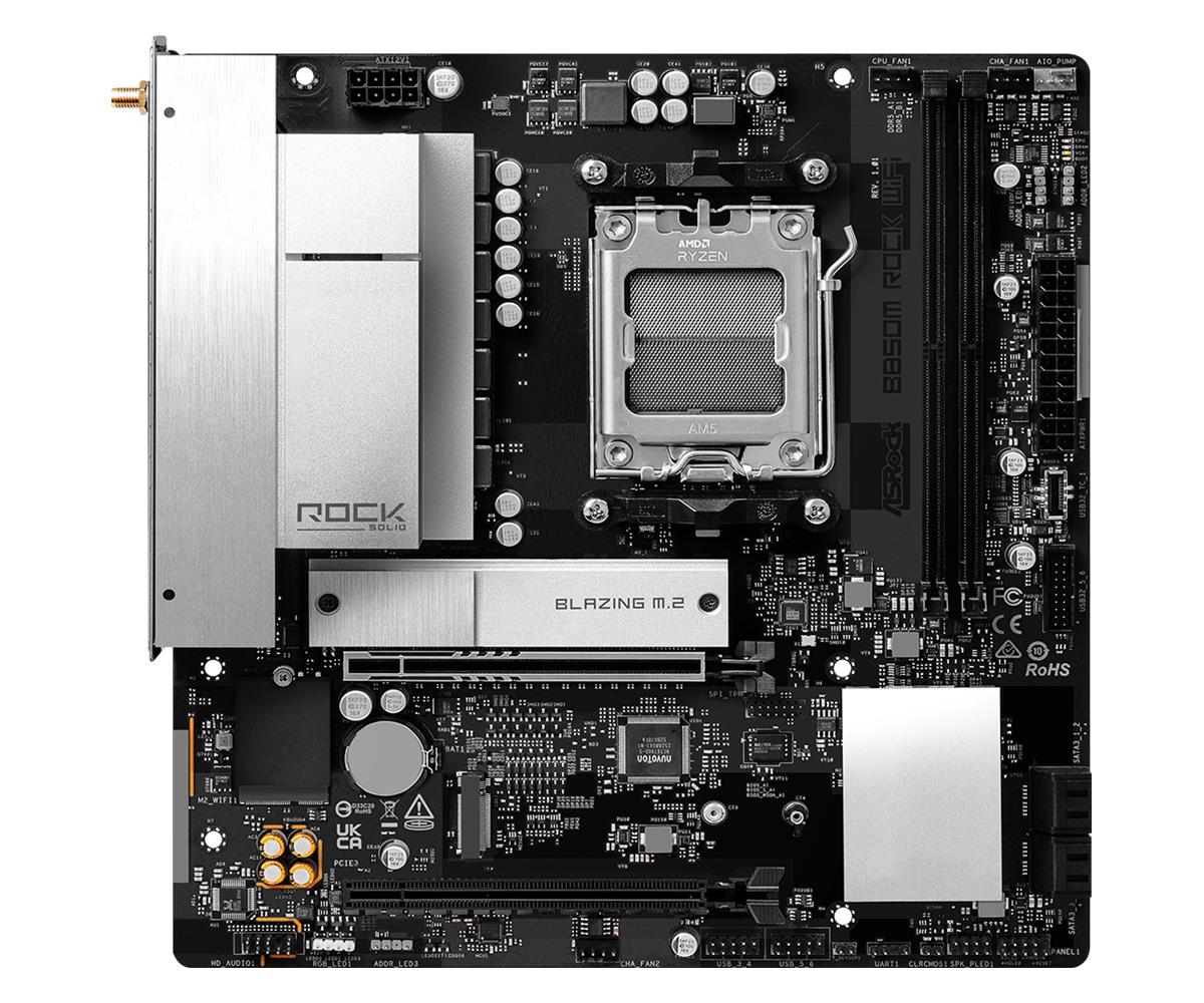 Mainboard ASROCK AMD B850 Socket AM5 micro ATX RAM DDR5-SDRAM 2xSlots Wi-Fi Yes Bluetooth Yes 1xNumber of M.2 (M) slots B850MROCKWIFI