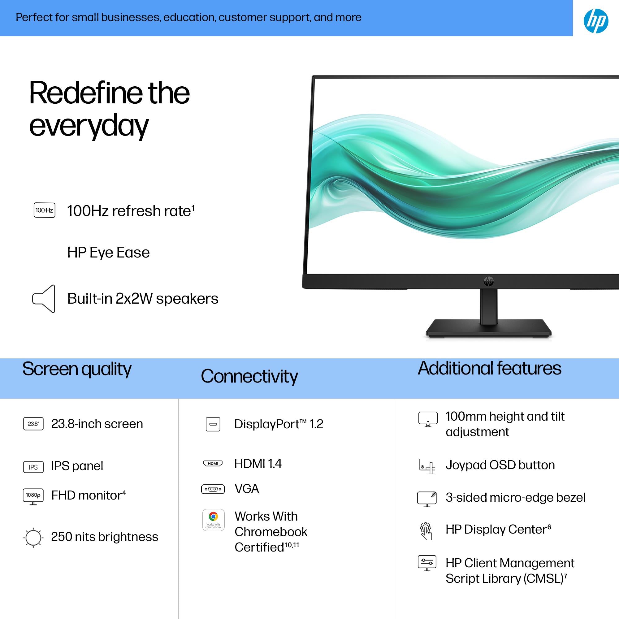 LCD Monitor HP 23.8 " 1920 x 1080 pixels Full HD Native aspect ratio 16:9 LCD Flat B0BU9UT