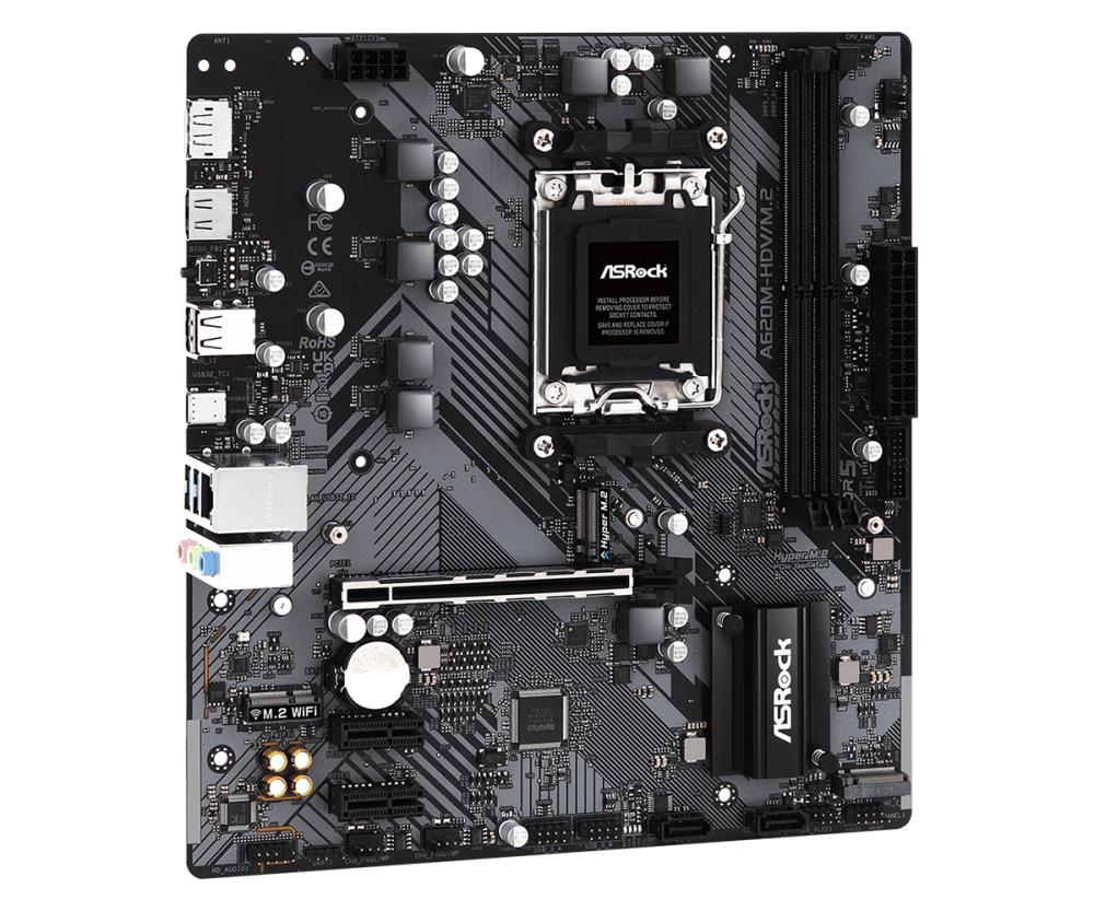 Mainboard ASROCK AMD A620 SAM5 Micro-ATX Memory DDR5 Memory slots 2 2xPCI-Express 3.0 1x 1xPCI-Express 4.0 16x 2xM.2 1xHDMI 1xDisplayPort 2xUSB 2.0 2xUSB 3.2 1xUSB-C 1xRJ45 3xAudio port A620M-HDV/M.2