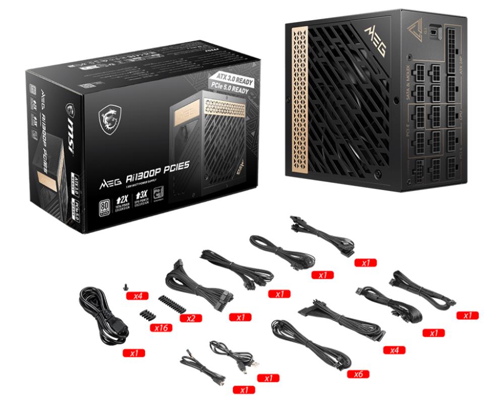 Power Supply MSI 1300 Watts Efficiency 80 PLUS PLATINIUM PFC Active MEGAI1300PPCIE5