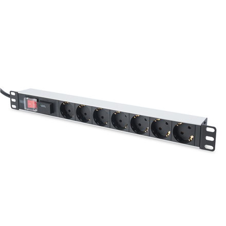 Digitus | 1U Aluminum PDU, rackmountable, 7x safety outlet 16A Plug, 250VAC 50/60Hz, switch, surge protection | DN-95407