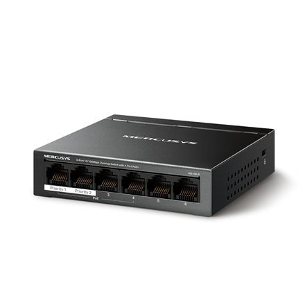 MS106LP | Mercusys 6-Port 10/100 Mbps Desktop Switch with 4-Port PoE+ | Desktop | 10/100 Mbps (RJ-45) ports quantity 6