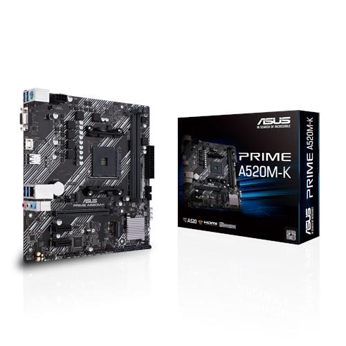 Mainboard ASUS AMD A520 SAM4 MicroATX 2xPCI-Express 3.0 1x 1xPCI-Express 3.0 16x 1xM.2 Memory DDR4 Memory slots 2 1x15pin D-sub 1xHDMI 2xUSB 2.0 4xUSB 3.2 type B 1xPS/2 3xStereo jack 3.5mm 1xRJ45 PRIMEA520M-K