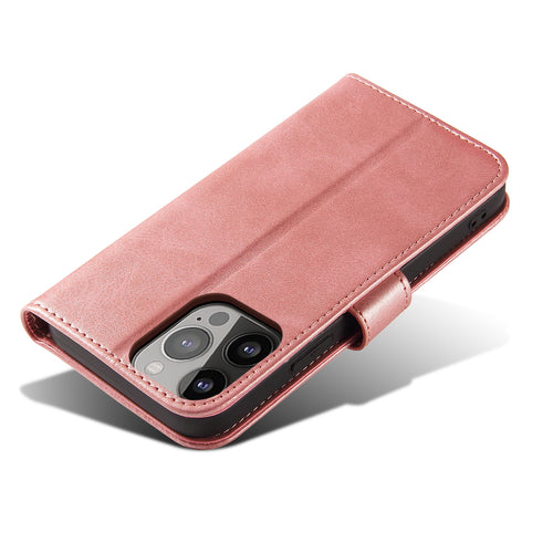 Magnet Case elegant bookcase type case with kickstand for iPhone 13 Pro pink — Hurtel