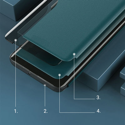 Eco Leather View Case elegant bookcase type case with kickstand for iPhone 13 Pro Max green — Hurtel