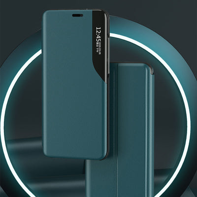 Eco Leather View Case elegant bookcase type case with kickstand for iPhone 13 Pro Max green — Hurtel