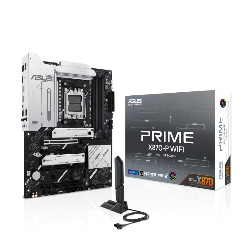 Mainboard ASUS AMD X870 SAM5 ATX Memory DDR5 Memory slots 4 4xPCI-Express 4.0 16x 1xPCI-Express 5.0 16x 4xM.2 1xHDMI 4xUSB 2.0 4xUSB 3.2 2xUSB-C 1xRJ45 3xAudio port PRIMEX870-PWIFI