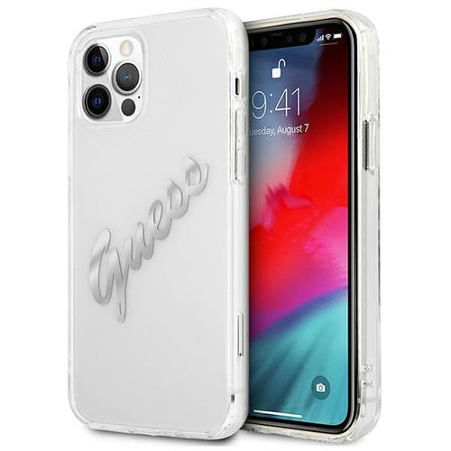 Guess GUHCP12LKTRSVSI iPhone 12 Pro Max 6.7" Transparent hardcase Vintage Script Silver